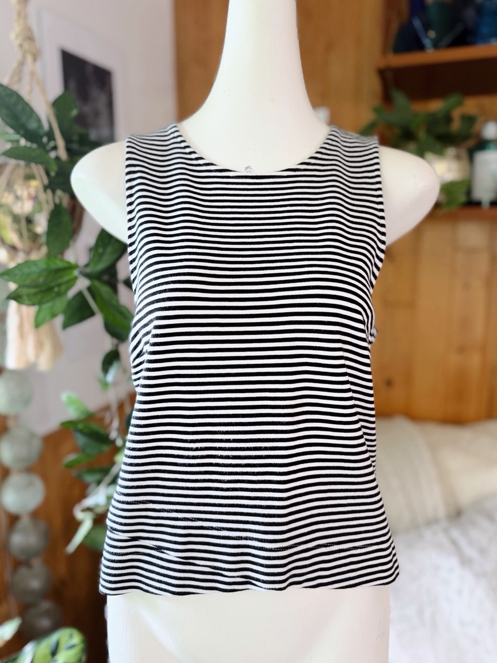 Banana Republic Black White Striped Layered Tank Top Back Zip Medium